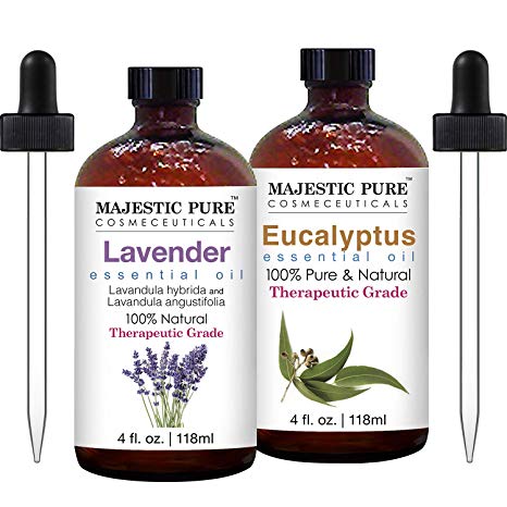 Lavender Essential Oil and Eucalyptus Essential Oil Bundle by Majestic Pure - Therapeutic Grade Natural Oils
