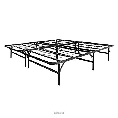 LUCID Foldable Metal Platform Bed Frame and Mattress Foundation - Strong and Sturdy Support - Quiet Noise Free - Cal King Size