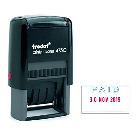 Trodat 150856 Printy Textplate Dater Stamps Paid in Blue Date in Red