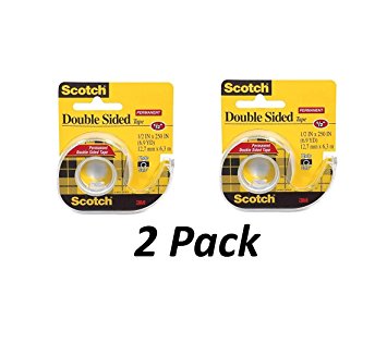 3M Double-Sided Tape with Dispenser, Permanent, 1/2 X 250 Inches, Clear, 2-PACK