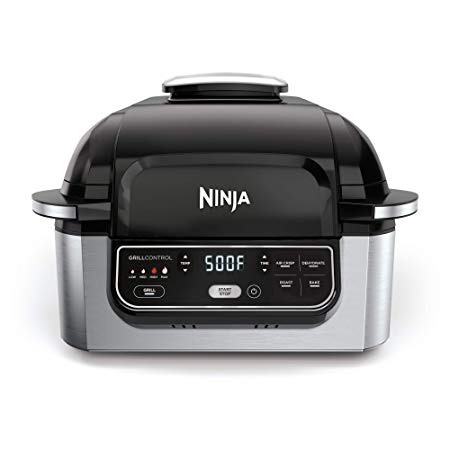 Ninja AG301 Foodi Grill & Air Fryer w/Roast, Bake, Dehydrate, Cyclonic Tech Indoor Electric Grill, 10 x 10 inches, Black and Silver