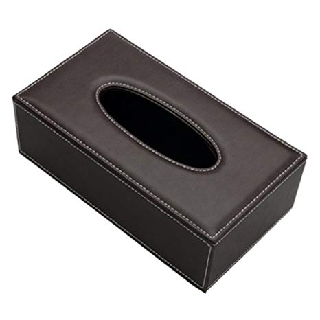 SMONET Luxury PU Leather Rectangular Tissue Napkin Paper Box Holder Tray Pumping for Home Office Car Automotive Decoration Tissue Cover Box Dispenser Case Holder (Sleek Dark Brown, Pack of 1)