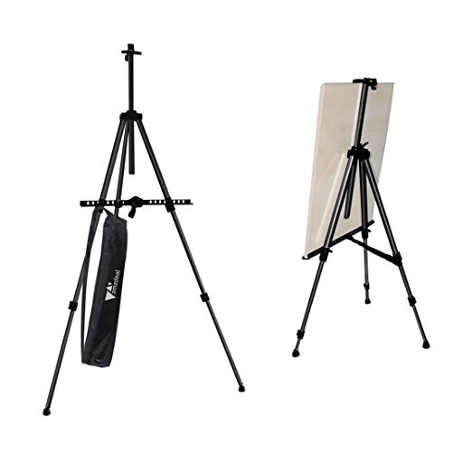 Amzdeal Easels Stand, Adjustable 20.4''-63'' Aluminum Artist Easels Tripod for Outdoor Sketching, Painting Display with Carry Bag (black)