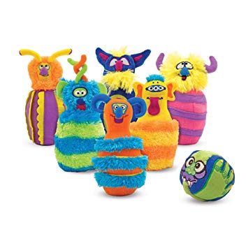 Melissa & Doug Monster Bowling Game, Plush 6-Pin Bowling Game with Carrying Case, Weighted Bottoms, 7 Pieces, 22.86 cm H x 21.59 cm W x 17.78 cm L