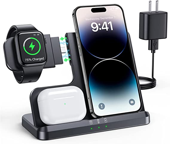 𝟮𝟬𝟮𝟯 𝗡𝗲𝘄 LK Wireless Charging Station 3 in 1 Wireless Charger for iPhone 14 13 12 11 Pro Max XR 8 Charging Station for Multiple Devices for Apple Watch Ultra 8 SE 7 6 5 4, for AirPods Pro 3 2