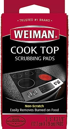 Weiman Cooktop Scrubbing Pads, 3 Count Scratch-Free Cleaning Pads for Cermaic, Glass Cooktop Surfaces, Removes Tough Burned-On Food & Residue