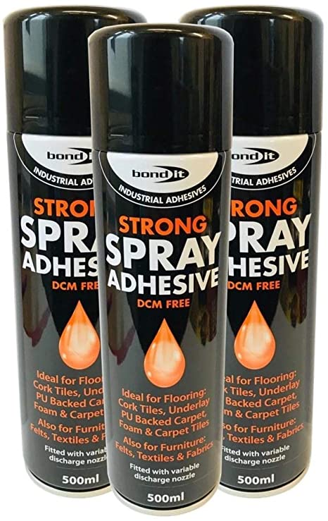 (3 Tins) 500ml Bond it spray Contact adhesive Super Strong carpet tiles underlay spray glue