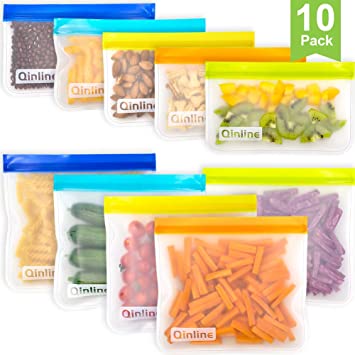 Reusable Storage Bags - 10 Pack Leakproof Freezer Bag(5 Reusable Sandwich Bags   5 Reusable Snack Bags) Extra Thick Ziplock Lunch Bags for Food Storage Home Organization Traval & Make-up BPA Free