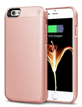 iPhone 6S Battery Case, iPhone 6 Battery Case, HoneyAKE 5000mAh Portable Charger iPhone 6 Extended Battery Backup Charging Case Power Bank for iPhone 6S/6 4.7-Rose Gold