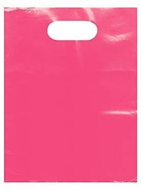 Beautiful Pink 9”x 12” Low Density Merchandise Bag 1.25 mil Thickness with Convenient Handles (Pack of 25) (Pink)