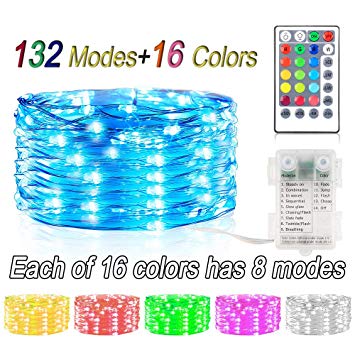 Outdoor String Lights Battery Operated - 132 Modes 16 Color Changing Twinkle Fairy Lights Waterproof 16.4ft 50 LEDs with Remote & Timer Perfect for Bedroom, Patio, Garden, Party, Xmas Farmhouse Decor