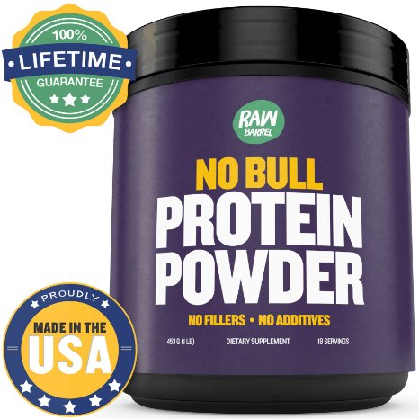 Raw Barrel's - Pure Whey Protein Powder - Unflavored - SEE RESULTS OR YOUR MONEY BACK - 453g, 1lb - Instantized Concentrate - 20g Per Serving - With Free Digital Guide And Recipes
