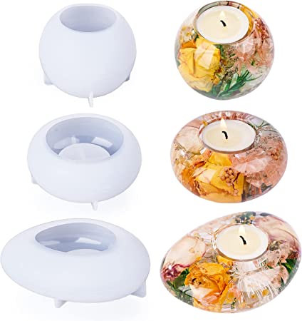 LET'S RESIN Tealight Candle Holder Resin Molds Silicone,3Pcs Tea Light Candle Holder Silicone Molds for Resin,Plaster,Cement Concrete,Resin Epoxy Molds Silicone for DIY Home Décor,Great for Beginners