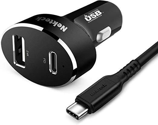 Nekteck USB C Car Charger with 45W Power Delivery and 12W USB-A Compatible with Type C Laptops, iPad pro, MacBook Pro/Air 2018, Amazon Fire Tablet Huawei P20, Galaxy S10/S9/S8 and more