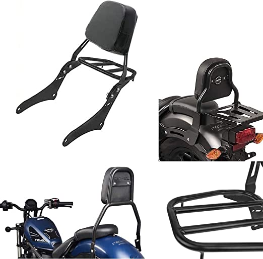 Top Valuable New Backrest Sissy Bar With Comfortable Pad And Luggage Rack For Honda Rebel 500 Rebel 300 CMX500 CMX300 2017-2020(Black)