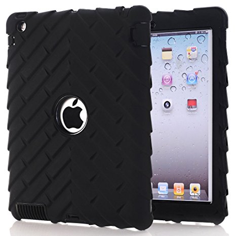 iPad 4 Case,iPad 2 Case,iPad 3 Case, Heavy Duty Shock-Absorption Three Layer Armor Defender Protective Case for iPad 2/iPad 3/iPad 4 (Black)