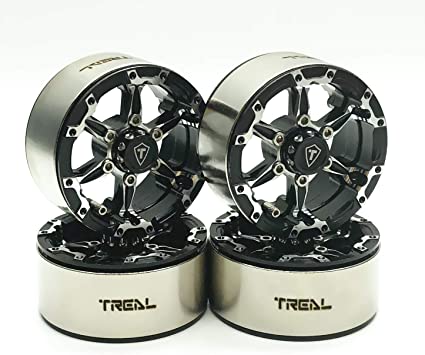 Treal Metal 1.9" Beadlock Wheel Rims (4pcs) for 1:10 RC Crawler Axial SCX10 Tamiya RC Car Wheel Hub (Black)
