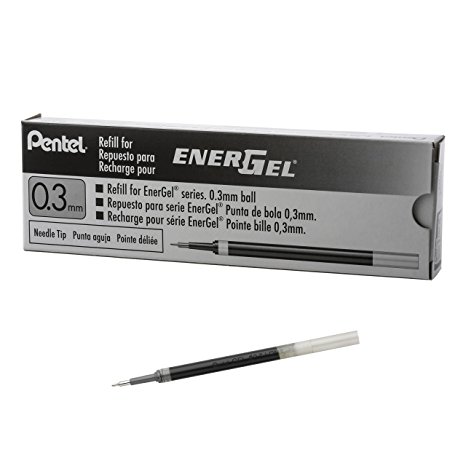 Pentel Refill Ink for EnerGel RTX Retractable Liquid Gel Pen Extra Fine Line Needle Tip, 12 Pack, 0.3mm, Black (LRN3-A)