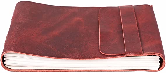 Leather Drawing Journal Daily Travel Diary, Antique Handmade Vintage Bound Rustic Writing Notebook, Genuine Buffalo Leather-Premium Quality Unlined/Blank Cream Paper, Art Sketchbook, 7x10 Inches-Red