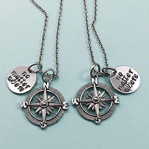 Best friend necklace, no matter where, compass charm, bff necklace, sister, mother daughter, friendship jewelry, friends, quote necklace