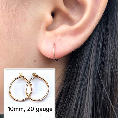 Small 10mm Gold Hoop Earrings for Women, 14K Yellow Gold Filled Handmade Tiny Thin Hoops 20 Gauge