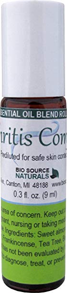 Arthritis Comfort Essential Oil Blend Roll On 9 ml / 0.3 oz with essential oils of Bay Leaf, Tea Tree, Lemon, Cedarwood, Frankincense, and Myrrh