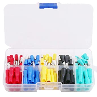 22-16 AWG Assorted Insulated Female & Male Bullet Butt Wire Crimp Connector Terminals Assortment Kit