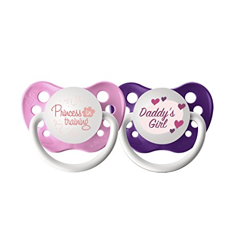 Ulubulu Expression Pacifier Set for Girls, Princess in Training and Daddy's Girl, 6-18 Months