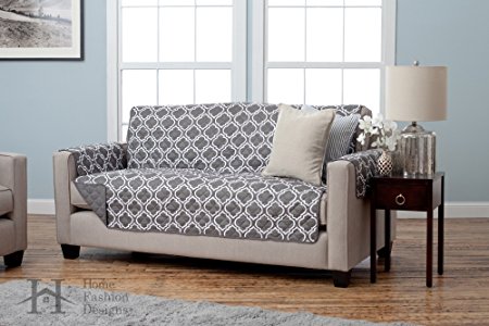 Adalyn Collection Deluxe Reversible Quilted Furniture Protector. Beautiful Print on One Side / Solid Color on the Other for Two Fresh Looks. By Home Fashion Designs Brand. (Sofa, Charcoal)