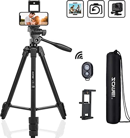 Phone and Ipad Tripod, Aluminum Travel Tripod for Phone,Ipad,Light Camera,Cell Phone Tripod with Bluetooth Remote Control for Live Streaming Tiktok YouTube Video Recording(Black)