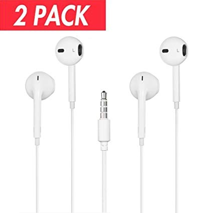 2 Pack Earphones, Headphones with Remote and Mic 3.5mm Apple Earbuds Standard Retail Packaging Wired ear buds for apple iPhone 6/6s 6 plus/6s plus, iPad, iPod, Samsung Galaxy and Android