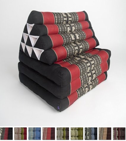 Leewadee Foldout Triangle Thai Cushion, 67x21x3 inches, Kapok Fabric, Black Red, Premium Double Stitched