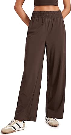 CRZ YOGA Lightweight Wide Leg Pants for Women 30" High Waisted Casual Lounge Travel Work Pants with Pockets Loose Fit Summer