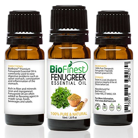 Biofinest Fenugreek Essential Oil - 100% Pure Undiluted, Premium Organic Therapeutic Grade - Best for Aromatherapy, Skin & Hair Care, Ease Inflammation Fatigue Fever Sore Throat - FREE E-Book (10ml)