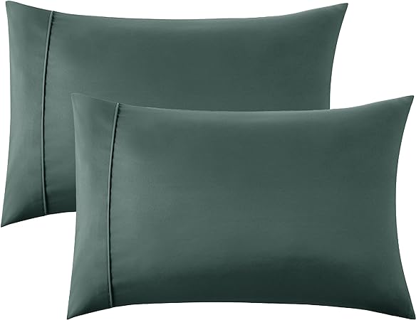 Bedsure King Size Pillow Cases Set of 2 - Forest Green Brushed Microfiber Pillowcases 2 Pack, Super Soft Pillow Case Cover with Envelop Closure, 20x36 Inches