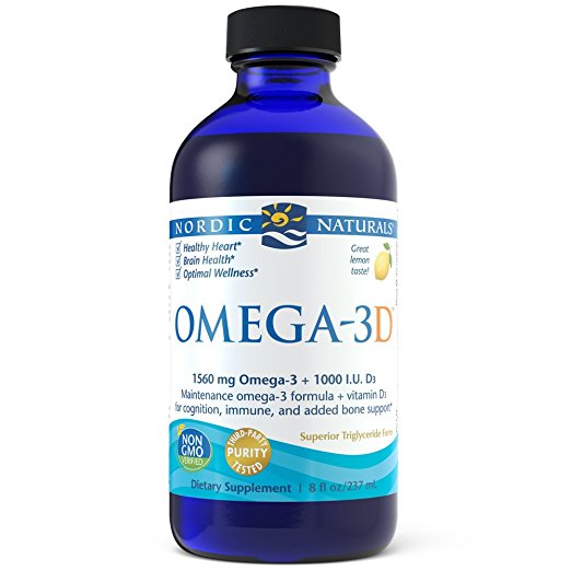 Nordic Naturals Omega-3D Liquid - Promotes Heart Health, with Added Vitamin D3 for Additional Bone, Cognitive, and Immune Support, Lemon, 8 Ounces