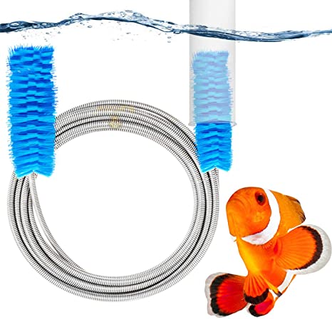 SunGrow Aquarium Filter Tubing Scrubber, Double-Ended Brushes (0.5 inch and 1 inch), Flexible and Bendable 61’’ Stainless Steel Spring, for U-Shape and Bent Pipes