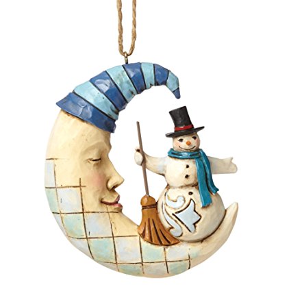 Jim Shore Heartwood Creek Snowman on Sleeping Moon Stone Resin Hanging Ornament, 3.25”