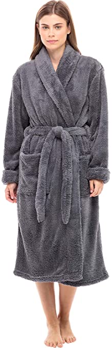 Alexander Del Rossa Women's Plush Fleece Robe, Warm Long Hair Shaggy Bathrobe