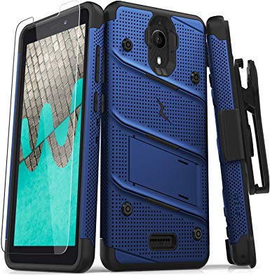 ZIZO Bolt Series Wiko Ride Case | Heavy-Duty Military-Grade Drop Protection w/Kickstand Included Belt Clip Holster Tempered Glass Lanyard (Blue/Black)