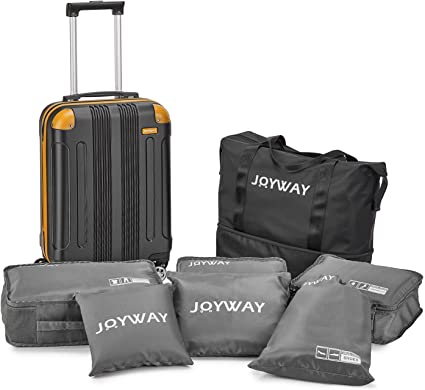 Joyway Carry on Luggage Suitcase, 8 PCS Luggage with Spinner Wheels ,Suitcase with TSA Lock, 20 Inc Hardside Luggage (20", Black/Orange)