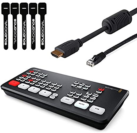 Blackmagic Design ATEM Mini HDMI Live Stream Switcher Starter Bundle with 6’ HDMI Cable, 7’ Cat5e Cable, and 5-Pack of Solid Signal Cable Ties (SWATEMMINI)