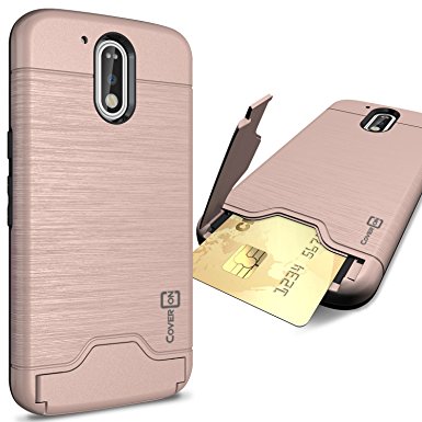 Moto G4 Case, Moto G4 Plus Case, Moto G 4th Gen case, CoverON [SecureCard Series] Protective Hard Hybrid Cover Credit Card Slot Stand Phone Case for Motorola Moto G4 Plus G4, G, 4th Gen - Rose Gold