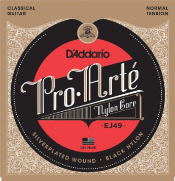 D'Addario EJ49 Pro-Arte Black Nylon Classical Guitar Strings, Normal Tension