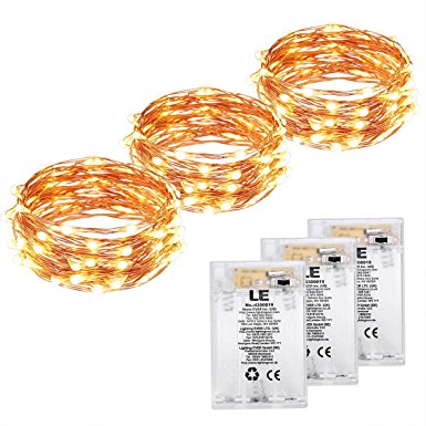 LE 3 Pack 6m Fairy String Lights Battery Operated, 60 LED Copper Wire Starry Lights, Waterproof Firefly Lights Warm White, Wedding Party Valentine's Day Christmas Tree Indoor Outdoor Decorative Lighting