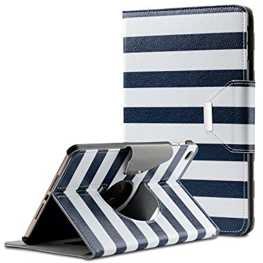 iPad Mini 4 Case, ULAK 360 Degree Rotating Synthetic Leather Case Smart Stand Cover for Apple iPad Mini 4 (2015 Release) with Auto Sleep/Wake Function (White/Navy Blue Stripes)