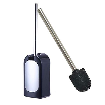 Bretoes Compact Wall-Mounted Toilet Brush Holder Bathroom Brush with Plating Stainless Steel Handle (Black