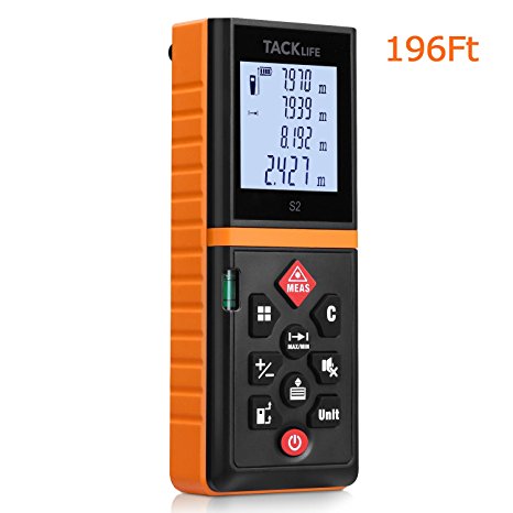 Tacklife Advanced Laser Measure 196 Ft Digital Laser Tap Measures with Mute Function Laser Measuring Device with Pythagorean Mode, Measure Distance, Area and Volume Black&Orange