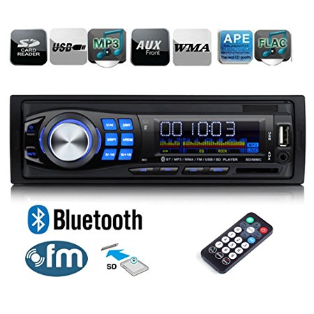Regetek Car Radio Audio Stereo Receiver Bluetooth Handsfree Head Unit Single DIN In Dash 12V FM SD/USB/Aux MP3 Player  Remote Control