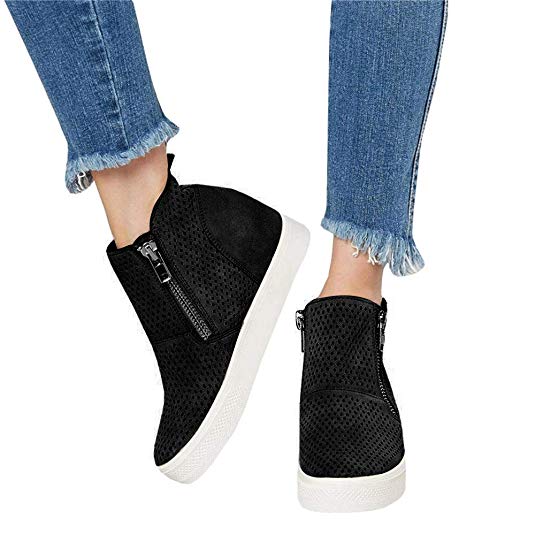 Athlefit Women's Platform Boots Breathable Wedge Booties Ankle Heels